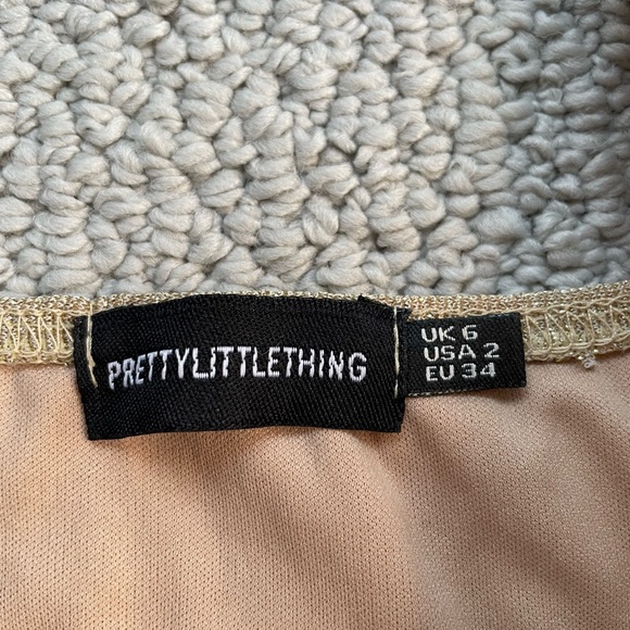 SOLD - Pretty Little Thing Metallic Gold Midi Party Dress - Picture 4 of 6